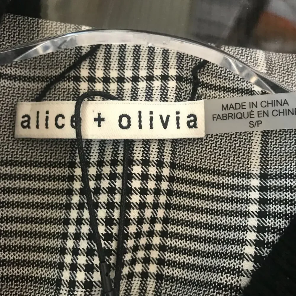 Alice + Olivia Lonnie Reversible Jacket Plaid Black White Size Small NEW